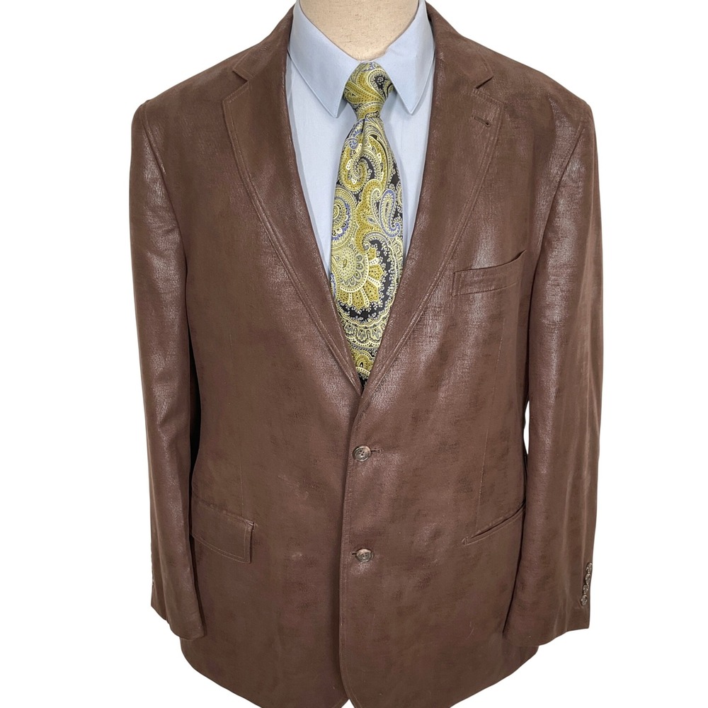 Hechter Alberto Zimni Signature Blazer‎ Mens 46T Brown Faux Leather Distressed